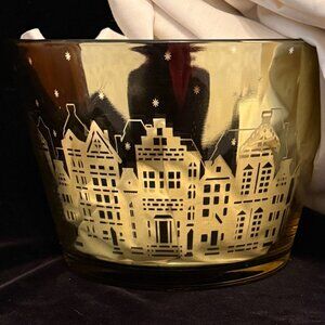MCM Designpac Gold Cityscape Glass Bowl 7 1/2" Retro 70s Style Mad Men